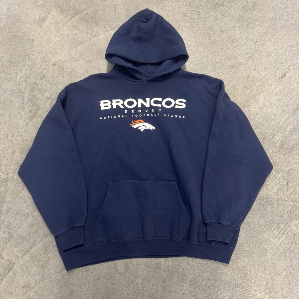 Men's Denver Broncos NFL Apparel Long Sleeve Blue Hooded Logo Sweatshirt XL